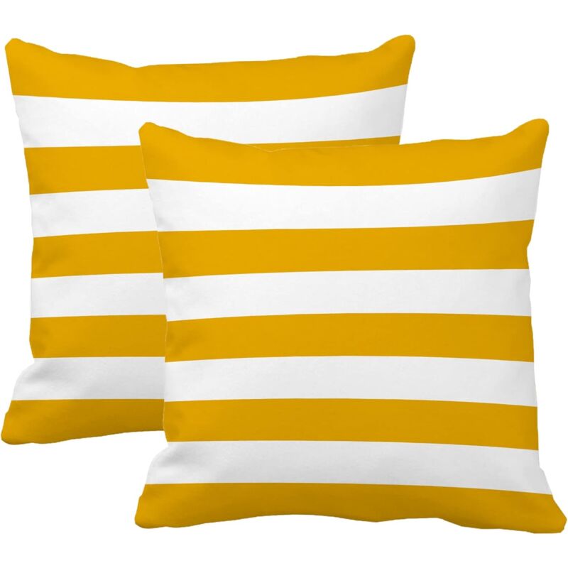 foto del prodotto bebusingoto set di 2 federe per cuscini decorativi quadrati in cotone e poliestere, a righe gialle e bianche, 18 x 18 pollici, morbide, per la