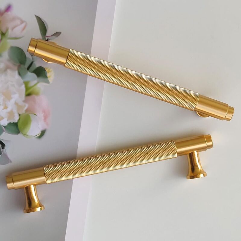 foto del prodotto bebusingoto set di 2 maniglie moderne per mobili in oro con fori da 128 mm per ante della cucina, maniglie per mobili da cucina vintage.