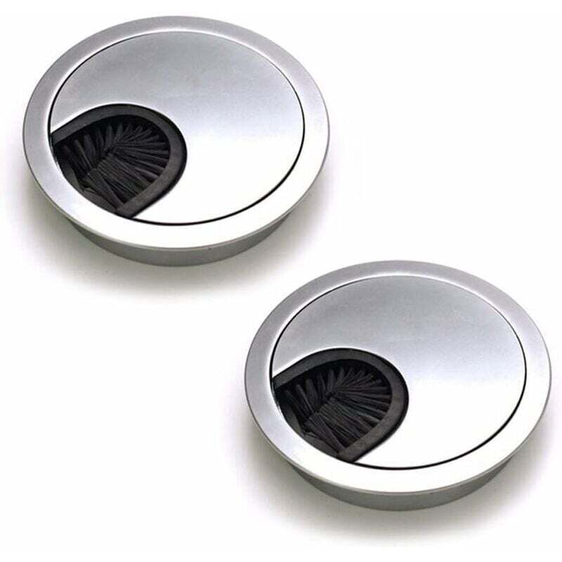 foto del prodotto bebusingoto set di 2 passacavi rotondi da incasso, passacavi in filo metallico di acciaio spazzolato, passacavi per scrivania e tavolo, diametro 60