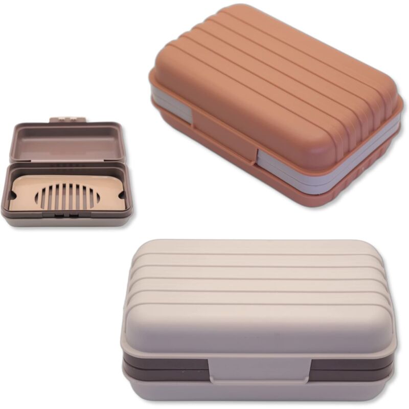 immagine 0 del prodotto bebusingoto set di 2 portasapone portatili con coperchio, nei colori bianco crema e salmone, ideali per viaggi, escursioni e campeggio.