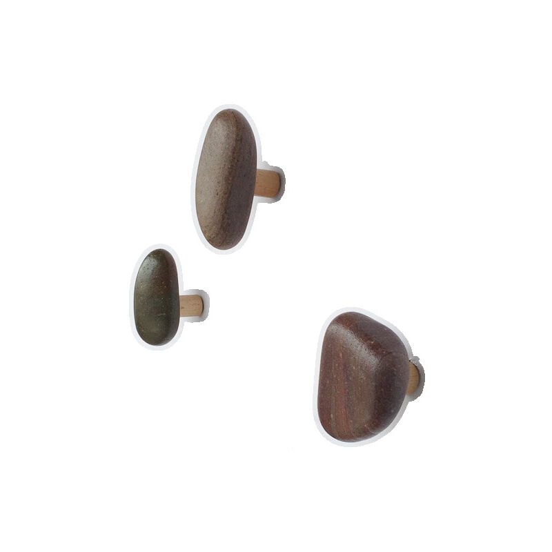 foto del prodotto bebusingoto set di 3 ganci in legno massello creative pebbles per ingresso, portico, guardaroba, appendiabiti da parete b b colore e dimensioni