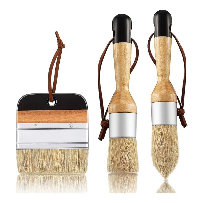 foto del prodotto bebusingoto set di 3 pennelli per gesso e cera, pennelli ovali per pittura acrilica, pennelli in setola per mobili in legno e decorazioni per la