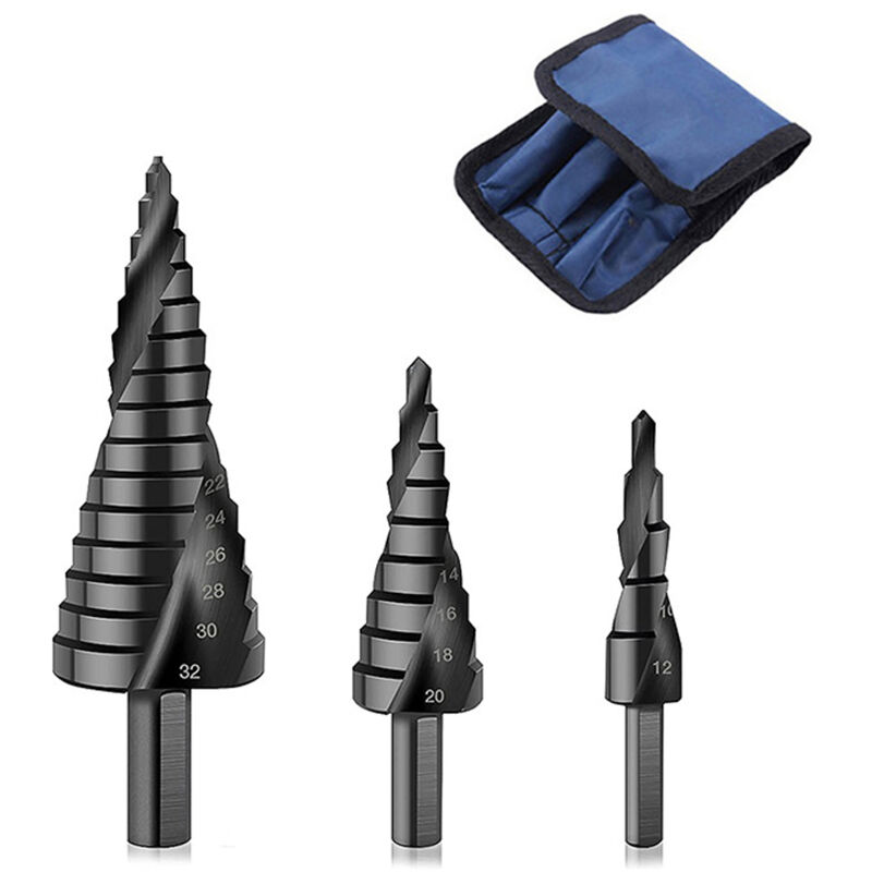 foto del prodotto bebusingoto set di 3 punte per trapano a gradini hss, gambo triangolare scanalato a spirale nera, adatte per acciaio inossidabile e metallo 4 32