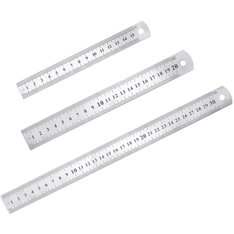 foto del prodotto bebusingoto set di 3 righelli di precisione in acciaio inox, 15 cm 6 , 20 cm 8 e 30 cm 12 , colore argento.