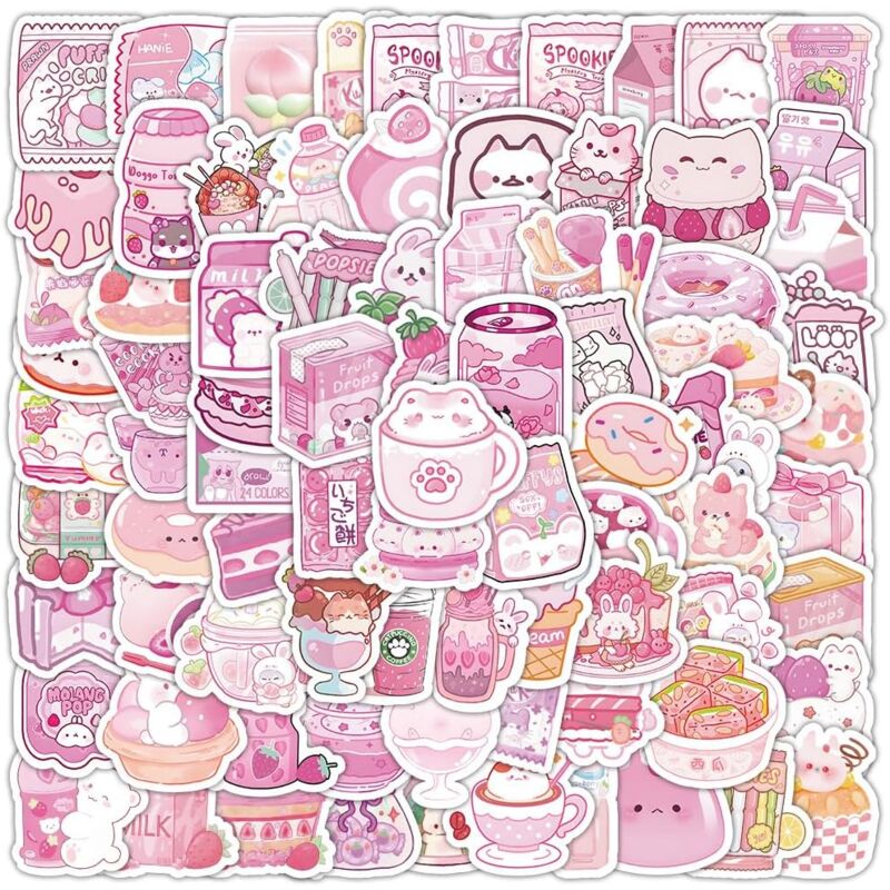 foto del prodotto bebusingoto set di 300 adesivi carini e piccoli, kawaii, adesivi in cartoncino, adesivi decorativi per planner, per personalizzare cibi rosa 