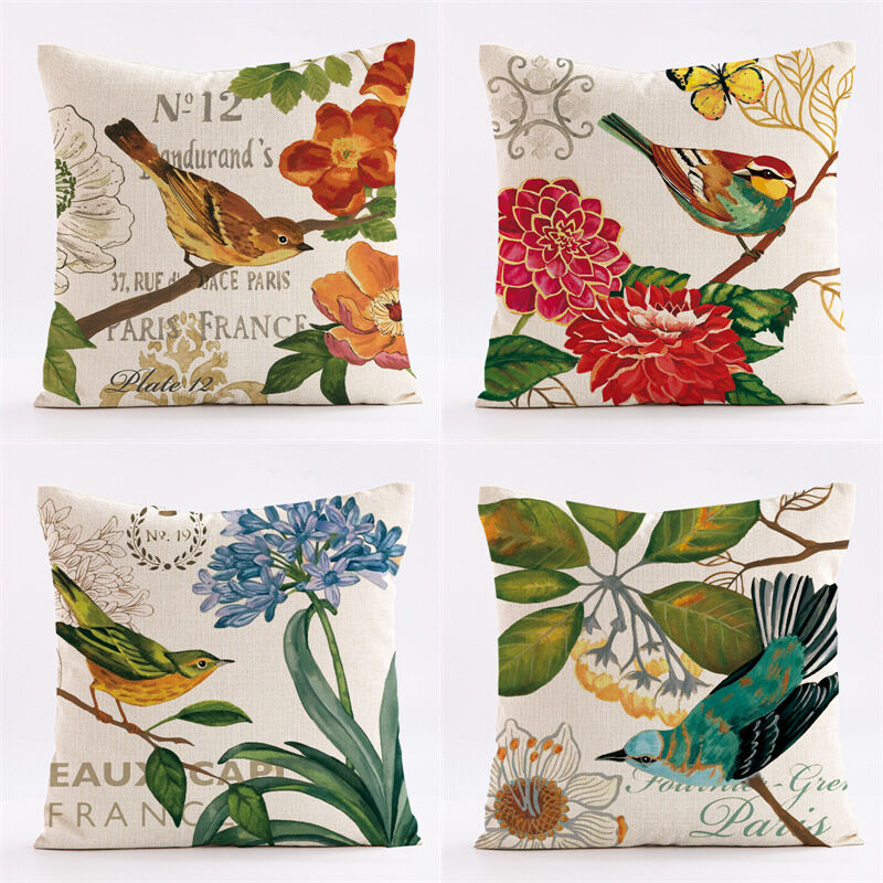 foto del prodotto bebusingoto set di 4 federe per cuscini con motivo a fiori e uccelli, 45 x 45 cm, per divano, auto, casa, federa decorativa 4 stili diversi 