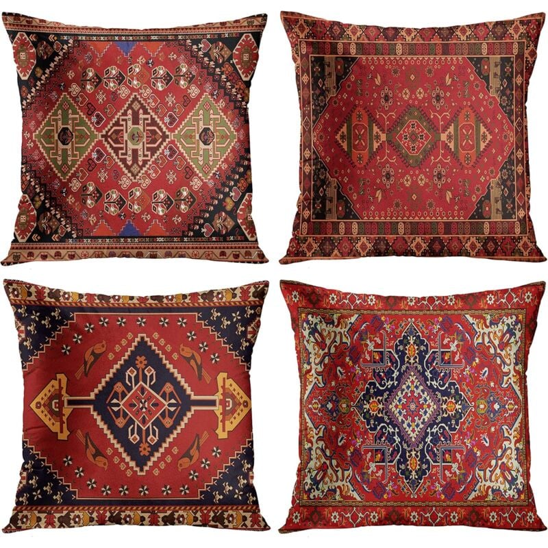 foto del prodotto bebusingoto set di 4 federe per cuscini decorativi con motivo tribale astratto rosso e nero, motivo vintage con tappeto persiano, arredo per la