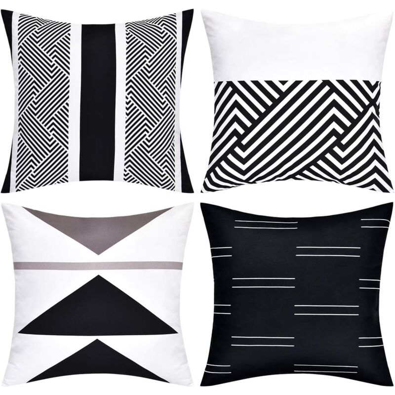 foto del prodotto bebusingoto set di 4 federe per cuscini geometriche moderne per letto, divano, ufficio, arredamento, 18 18 pollici, nero e bianco