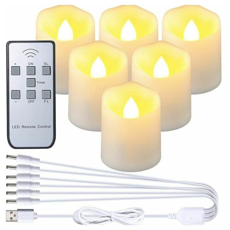 foto del prodotto bebusingoto set di 6 candele led ricaricabili candele tremolanti senza fiamma con telecomando e cavo di ricarica usb ideali per halloween,