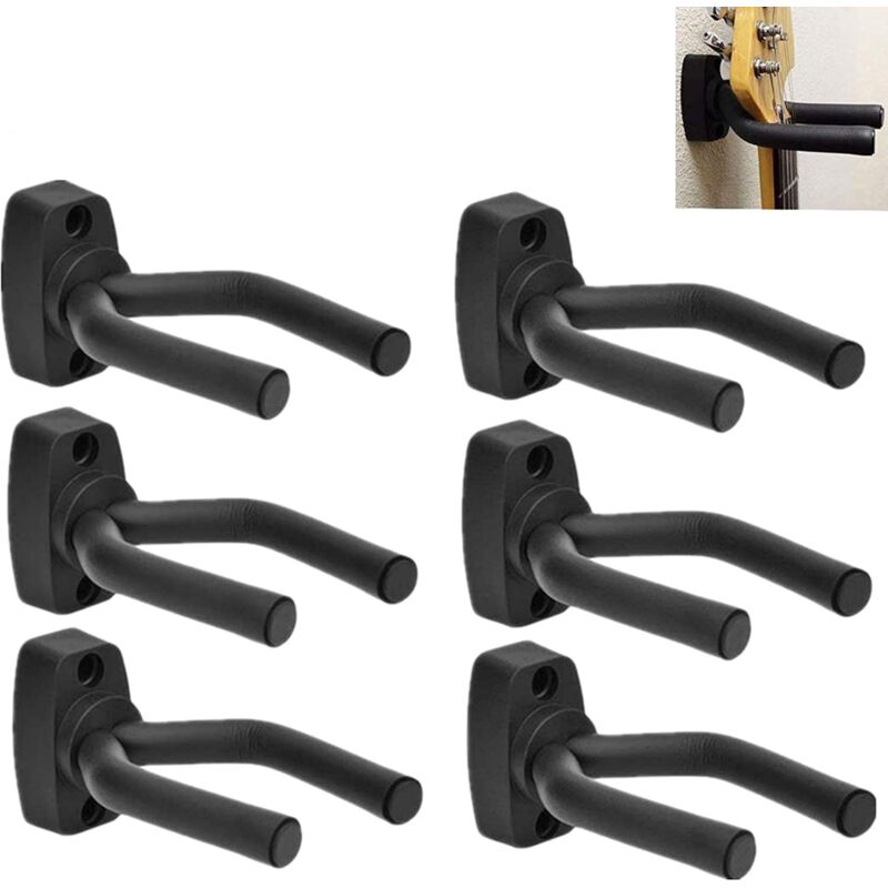foto del prodotto bebusingoto set di 6 ganci da parete per appendere chitarre acustiche, ukulele, bassi, mandolini e banjo nero 