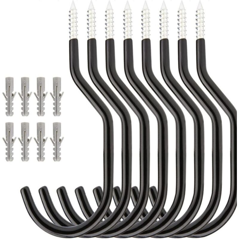 foto del prodotto bebusingoto set di 8 ganci per bici in acciaio, da soffitto, da parete, per garage, capannoni, giardino, nero