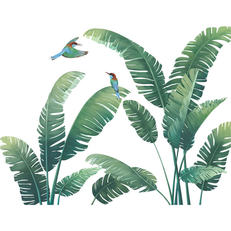 foto del prodotto bebusingoto set di adesivi murali con piante verdi, foresta pluviale tropicale, foglie di monstera, foglie di palma naturali, piante di foglie