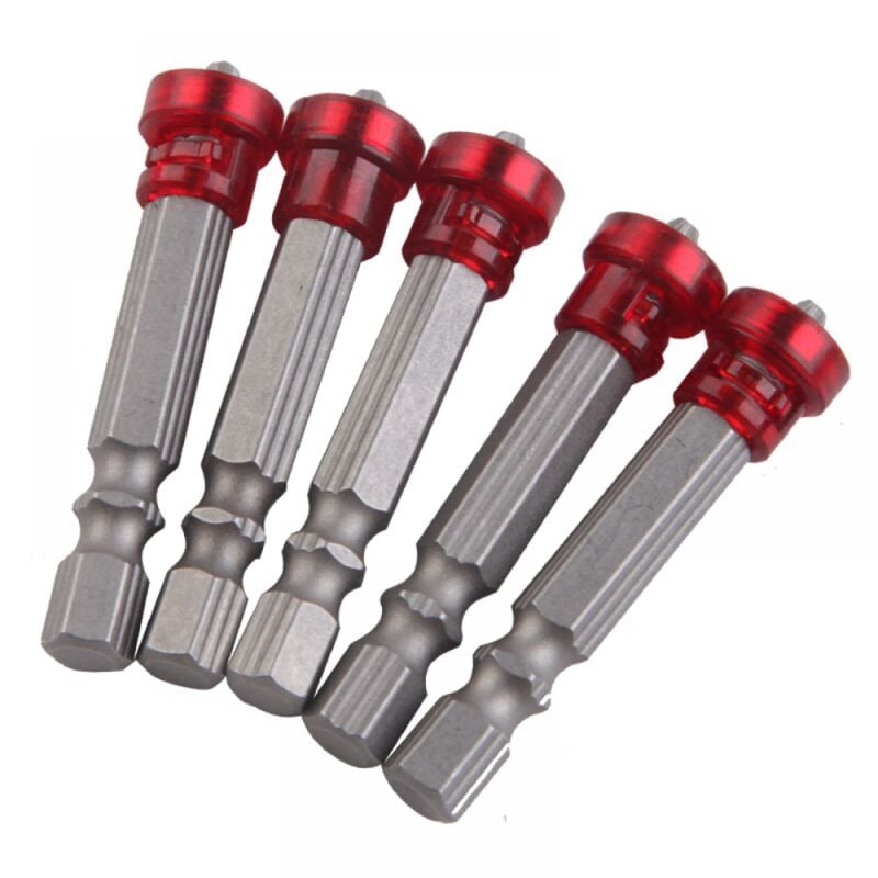 foto del prodotto bebusingoto set di cacciaviti elettrici da 5 pezzi, impugnatura esagonale rossa, punta magnetica da 50 mm, accessori per utensili elettrici