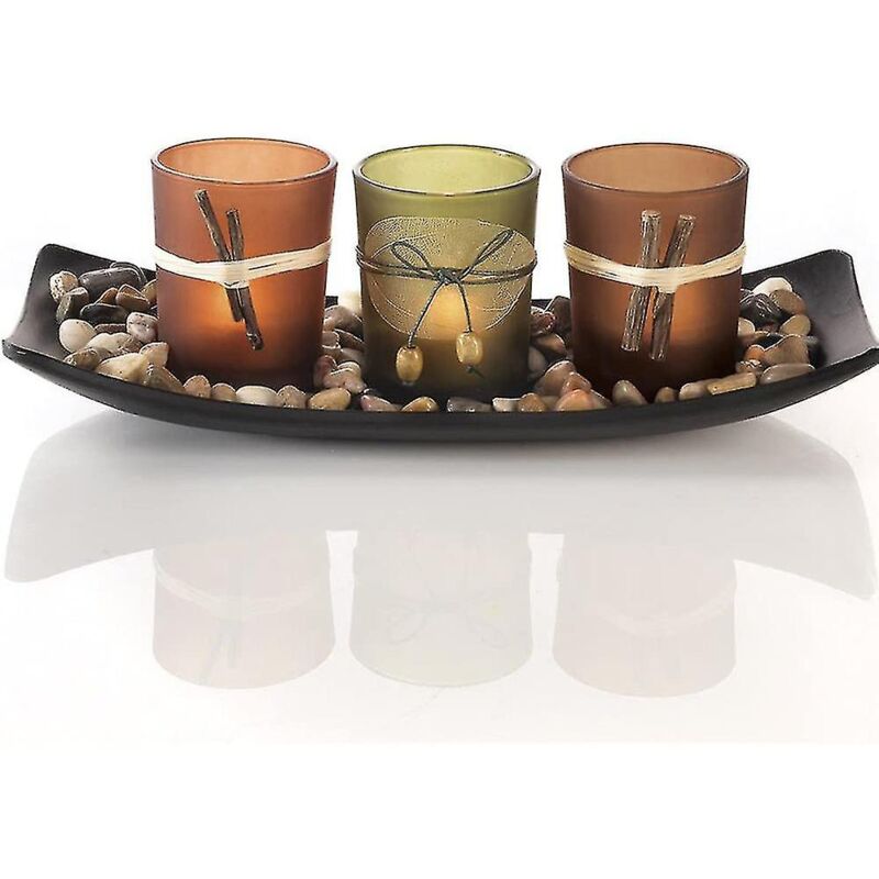 foto del prodotto bebusingoto set di candele naturali, 3 portacandele decorativi, pietre e vassoio