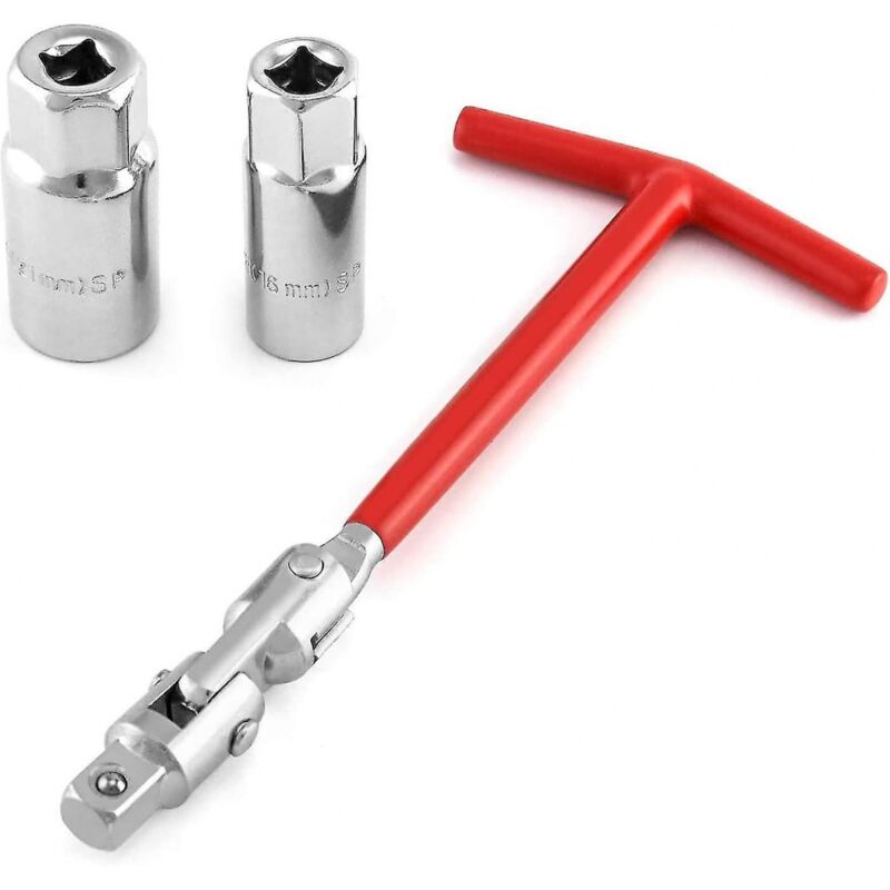 foto del prodotto bebusingoto set di chiavi a bussola per candele, chiave a bussola per candele con impugnatura a t, 16 mm 21 mm rosso 