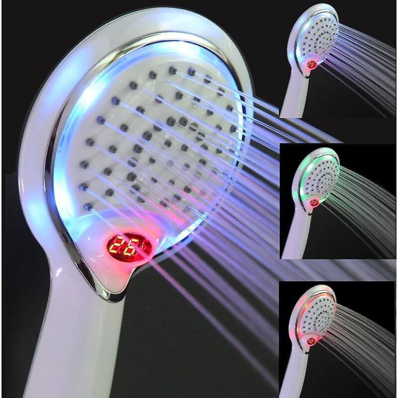 foto del prodotto bebusingoto soffione doccia a led, doccetta a led, soffione doccia con controllo della temperatura a 3 colori