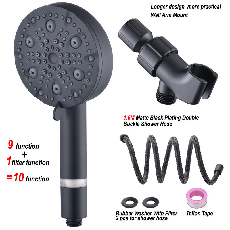 foto del prodotto bebusingoto soffione doccia filtrato con doccetta, alta pressione, 9 modalit di getto, soffione doccia nero opaco con filtri, soffione doccia