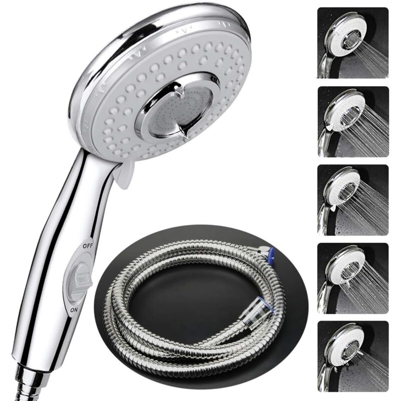 foto del prodotto bebusingoto soffione doccia tubo flessibile da 2 m, soffione doccia con tubo flessibile, 5 modalit di risparmio idrico e pulsante di
