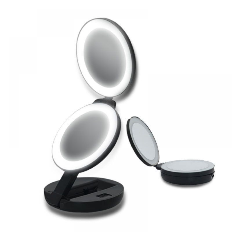 foto del prodotto bebusingoto specchio da trucco da viaggio con luci, specchio da trucco compatto ricaricabile 1x 5x, cinque livelli di luminosit e altezza