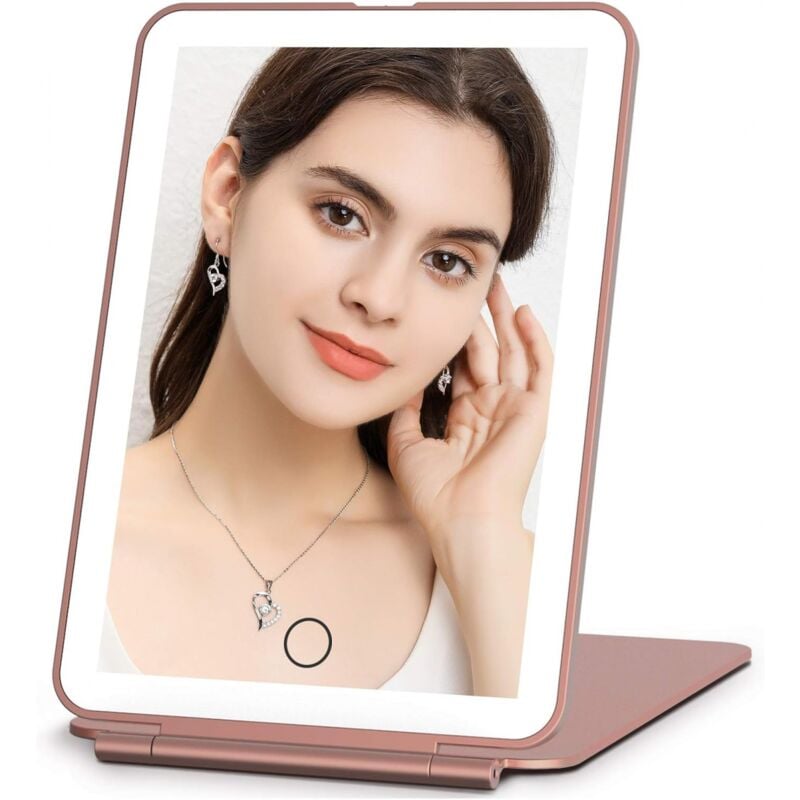 foto del prodotto bebusingoto specchio da trucco da viaggio ricaricabile con luci, specchio da trucco portatile con luce a 3 colori, oscuramento touch, specchio da