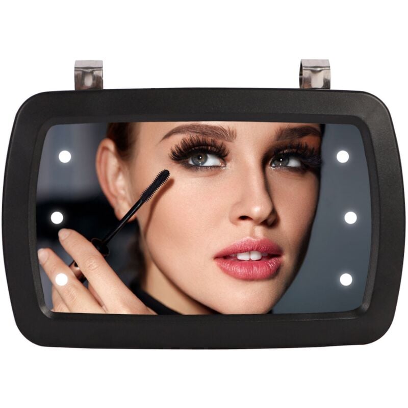 foto del prodotto bebusingoto specchio da trucco per auto con 6 led e parasole, con interruttore touch, specchio interno universale hd ad alta trasparenza, 170 x 110
