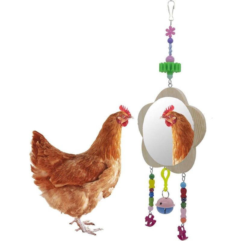 foto del prodotto bebusingoto specchio giocattolo a forma di pollo, con campanello appeso e molare, giocattolo a forma di pollo, giocattolo a forma di uccello,