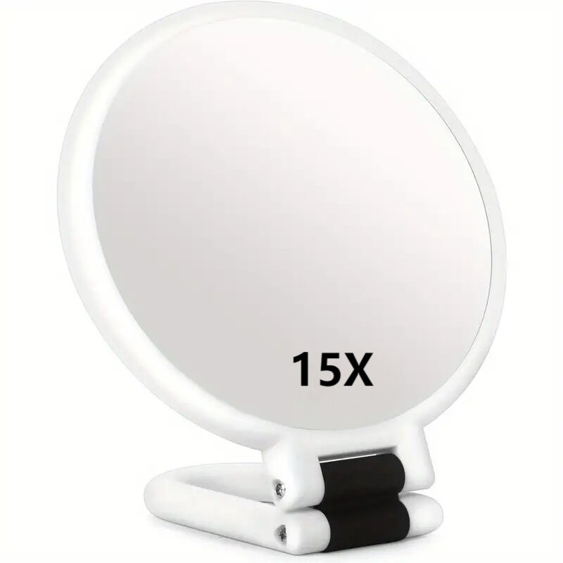 foto del prodotto bebusingoto specchio ingranditore 15x, specchio pieghevole bifacciale con maniglia, specchio da trucco tascabile, specchio colorato, specchio da