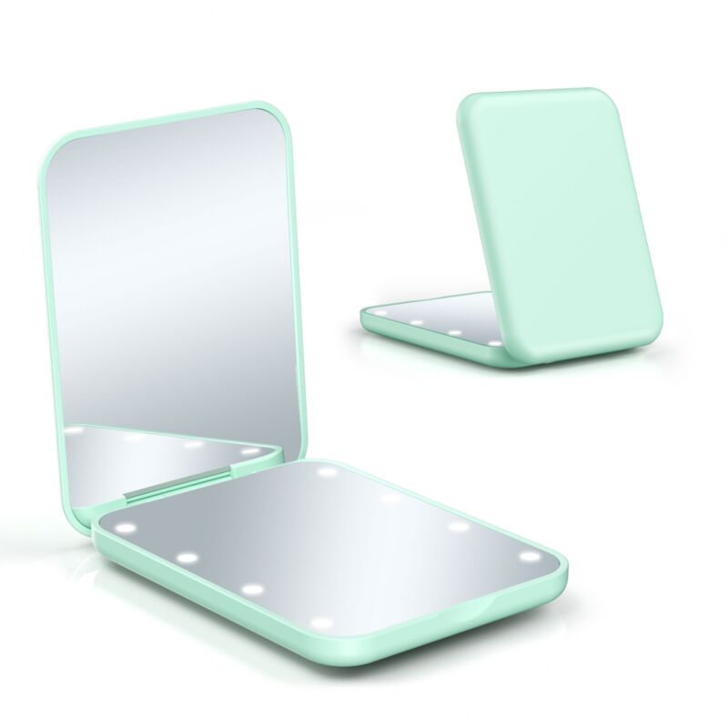 foto del prodotto bebusingoto specchio tascabile, ingrandimento 1x 3x, specchio da trucco compatto da viaggio a led con luce per borsa, 2 lati, portatile,