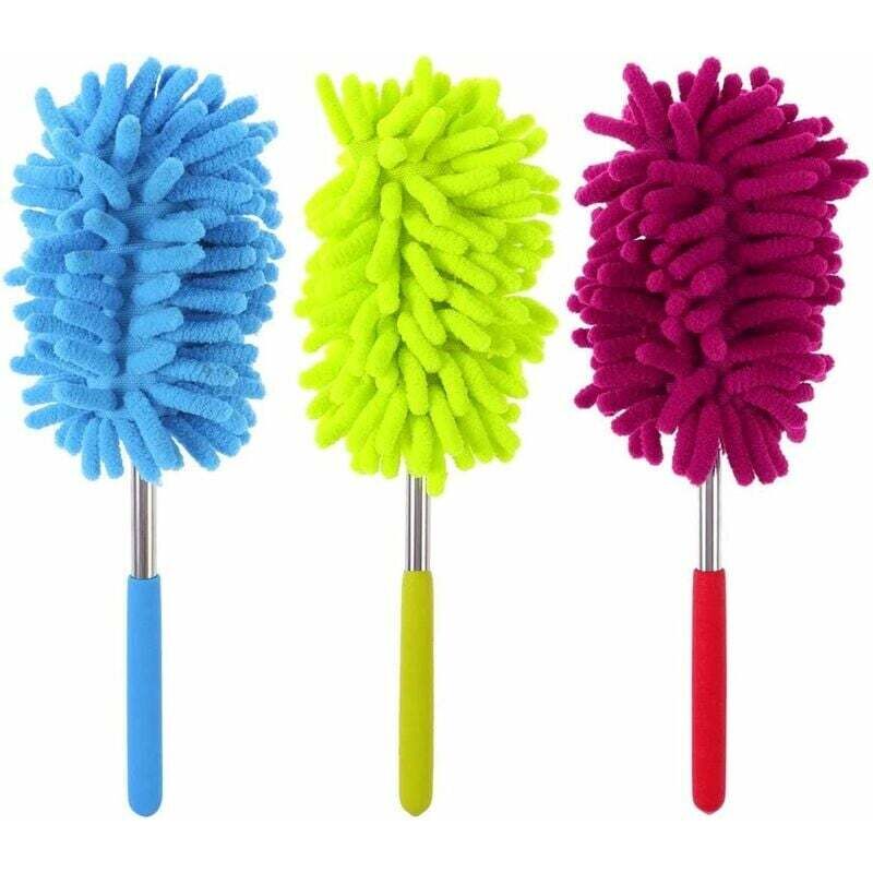 foto del prodotto bebusingoto spolverino in microfibra con asta telescopica per rimuovere polvere e macchie da finestre e mobili, confezione da 3 rosso, blu e