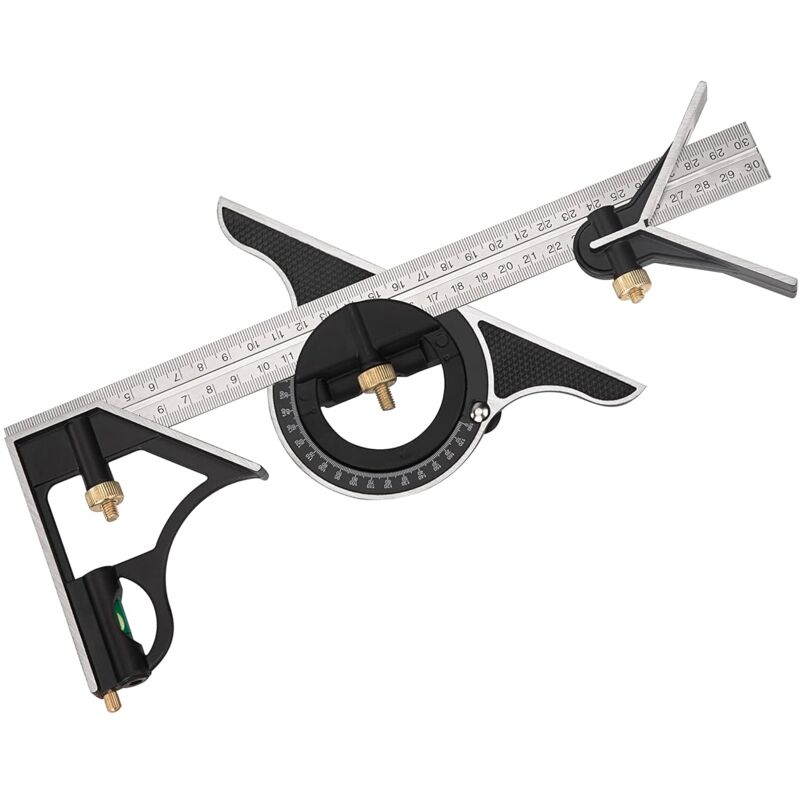 foto del prodotto bebusingoto squadra combinata in metallo, righello multifunzione per lavorazione del legno, righello angolare combinato con goniometro a livello