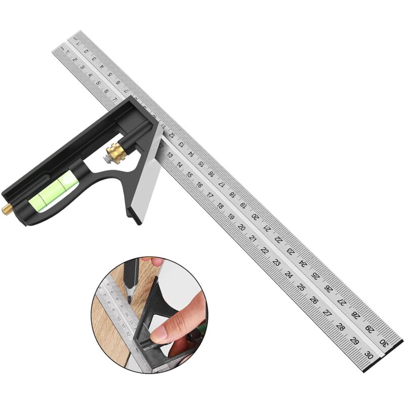 foto del prodotto bebusingoto squadra combinata, utensili quadrati per la lavorazione del legno in acciaio inossidabile da 12 300 mm, righello da 45 90 gradi con