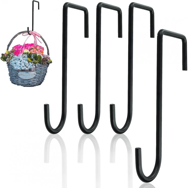 foto del prodotto bebusingoto staffe per cesti appesi, 4 ganci neri per recinzioni, ganci da parete in acciaio resistente per piante, campanelli eolici, decorazioni