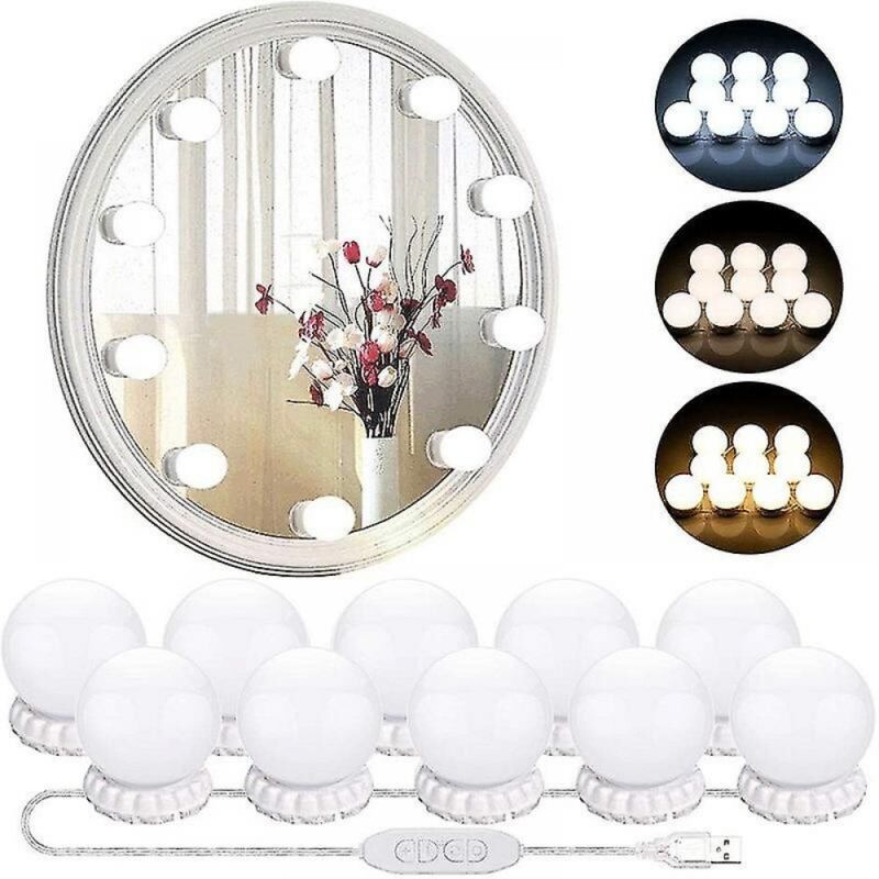foto del prodotto bebusingoto striscia luminosa per specchio da trucco usb, 10 lampadine, 3 modalit di illuminazione, supporto da parete per scrivania solo 10