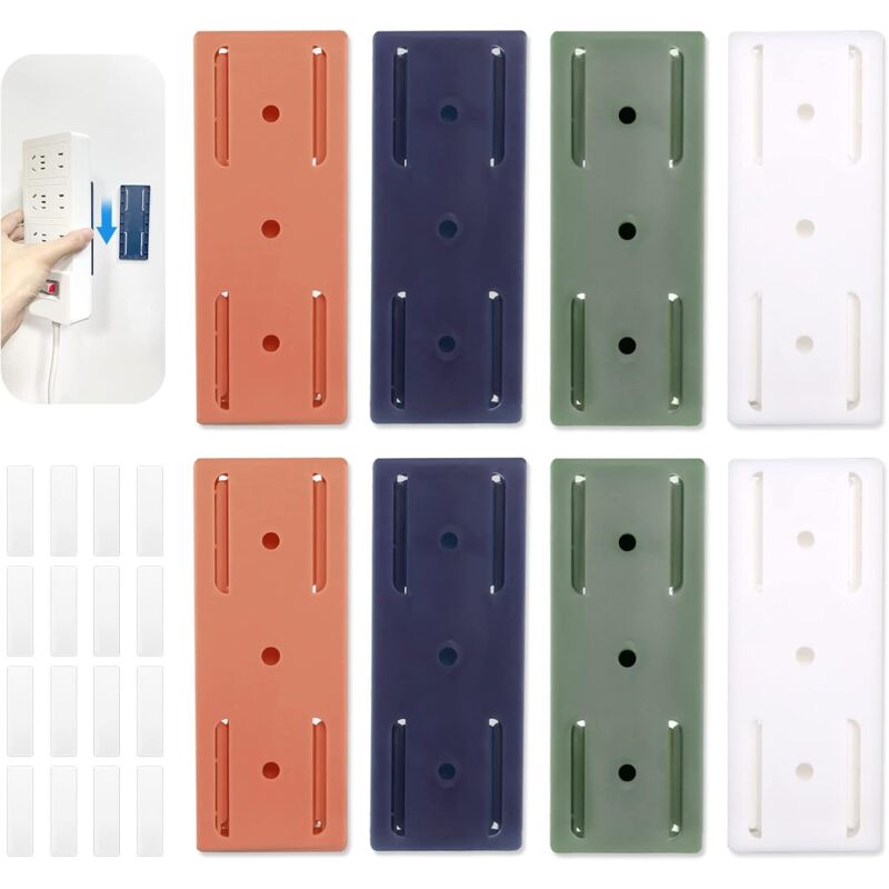 foto del prodotto bebusingoto supporti per prese autoadesivi senza foratura, 8 pezzi, supporto per multipresa autoadesivo, supporto per presa router wifi senza