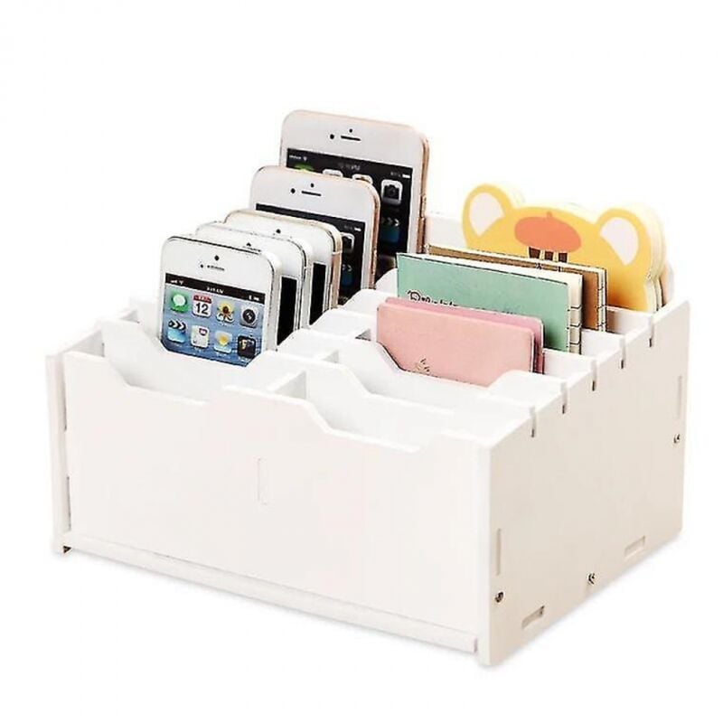foto del prodotto bebusingoto supporto per cellulare a 12 scomparti, contenitore per cellulare, calcolatrice da tavolo in legno, supporto per cellulare, organizer da