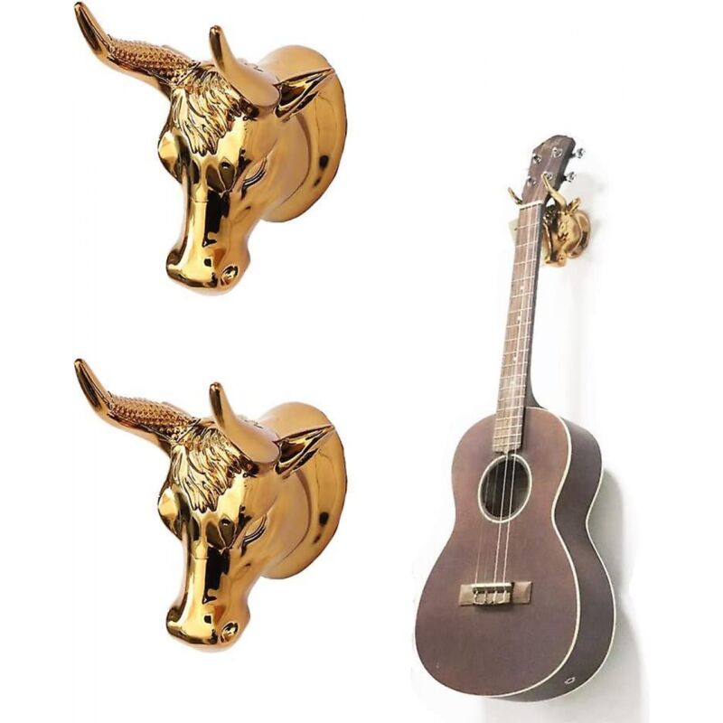 foto del prodotto bebusingoto supporto per chitarra, supporto da parete per chitarra bull art, confezione da 2, ganci dorati per chitarra acustica, chitarra