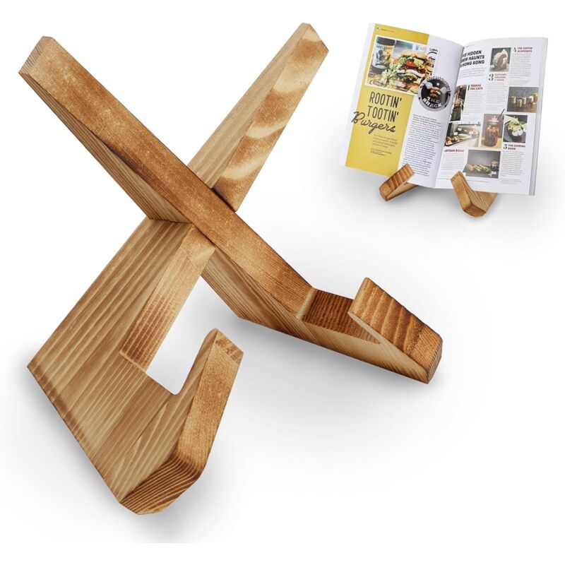 foto del prodotto bebusingoto supporto per libri di cucina in legno da 1 pezzo, supporto per libri di ricette per esposizione, supporto per libri di ricette,