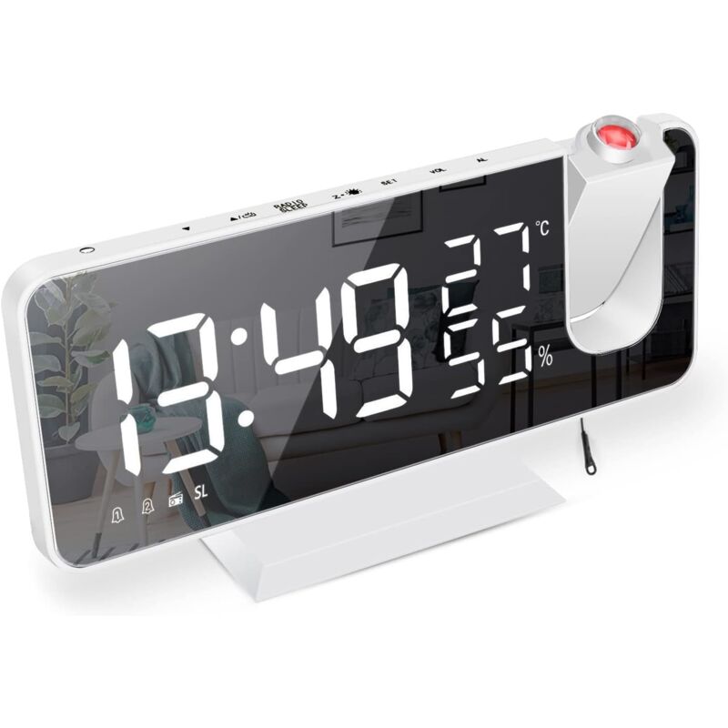 foto del prodotto bebusingoto sveglia con proiettore, radiosveglia con temperatura, umidit , schermo led a specchio da 7,5 pollici, con funzione di oscuramento
