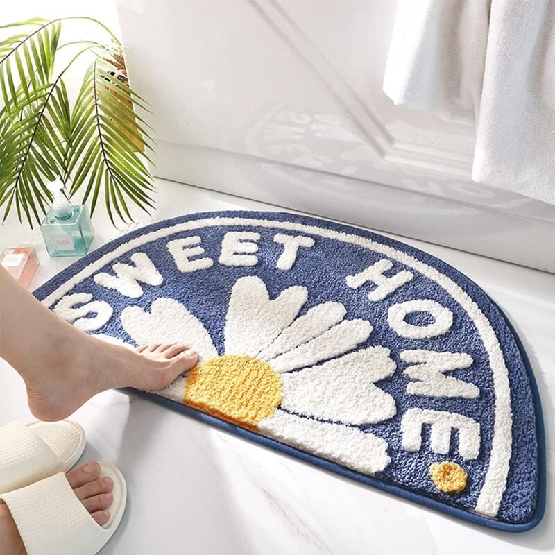 foto del prodotto bebusingoto tappetino da bagno blu antiscivolo, lavabile, 75 x 45 cm, con stampa a margherite.