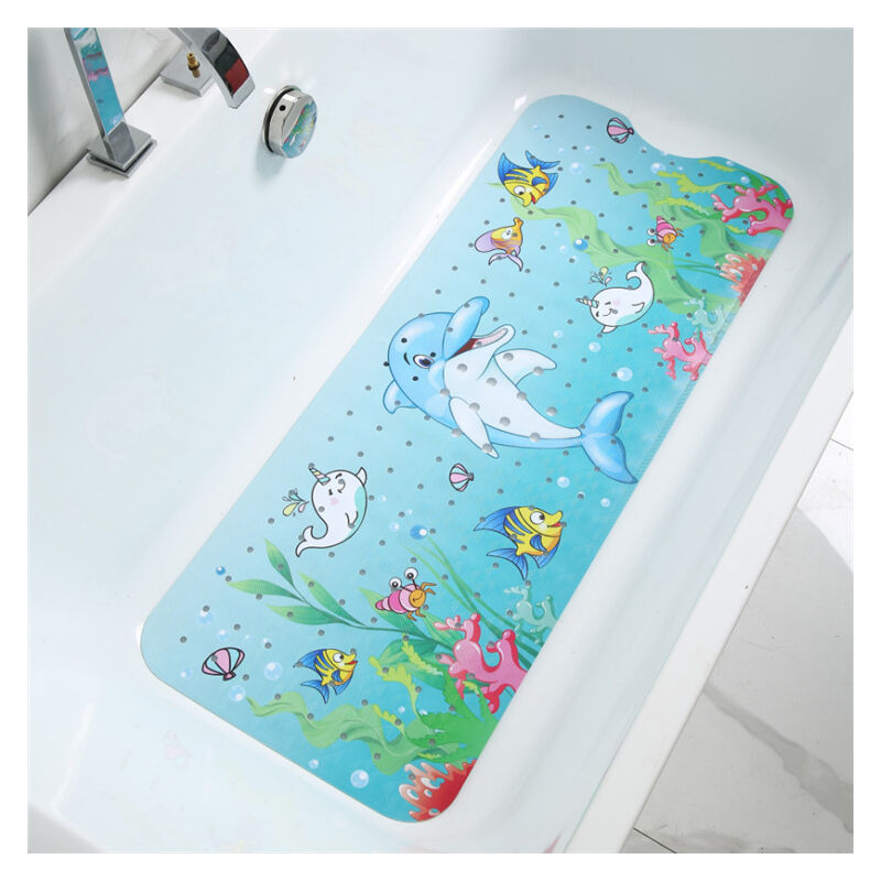 foto del prodotto bebusingoto tappetino da bagno per bambini, extra lungo, antiscivolo, 100 x 40 cm, con ventose e fori di drenaggio, lavabile in lavatrice sea
