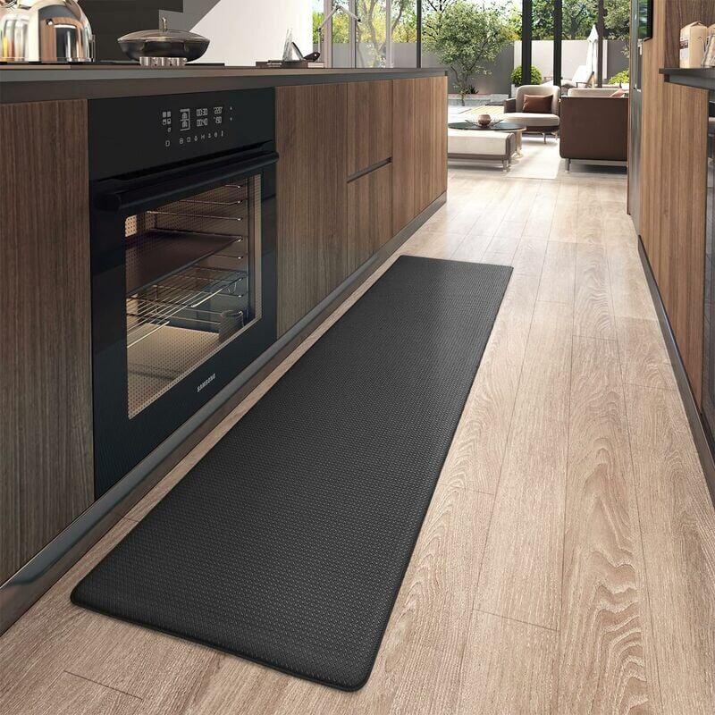 foto del prodotto bebusingoto tappetino da cucina, tappeto da corridoio in pvc impermeabile, tappeto da corridoio lungo antiscivolo e antiolio 43 x 150 cm, nero 