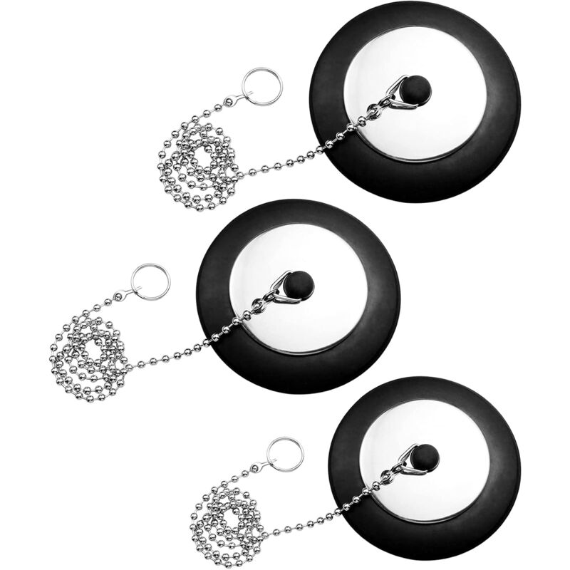 foto del prodotto bebusingoto tappo per lavandino in gomma, 3 pezzi, con catena a sfere per vasca da bagno, cucina, 40 mm, 43 mm e 50 mm, nero.