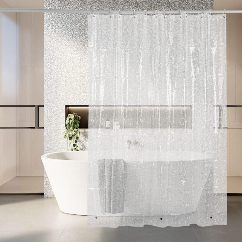 foto del prodotto bebusingoto tenda da doccia 180 x 180 cm, antimuffa, ad asciugatura rapida, 3d, semitrasparente, eva, no wash, stampa ciottoli traslucida.