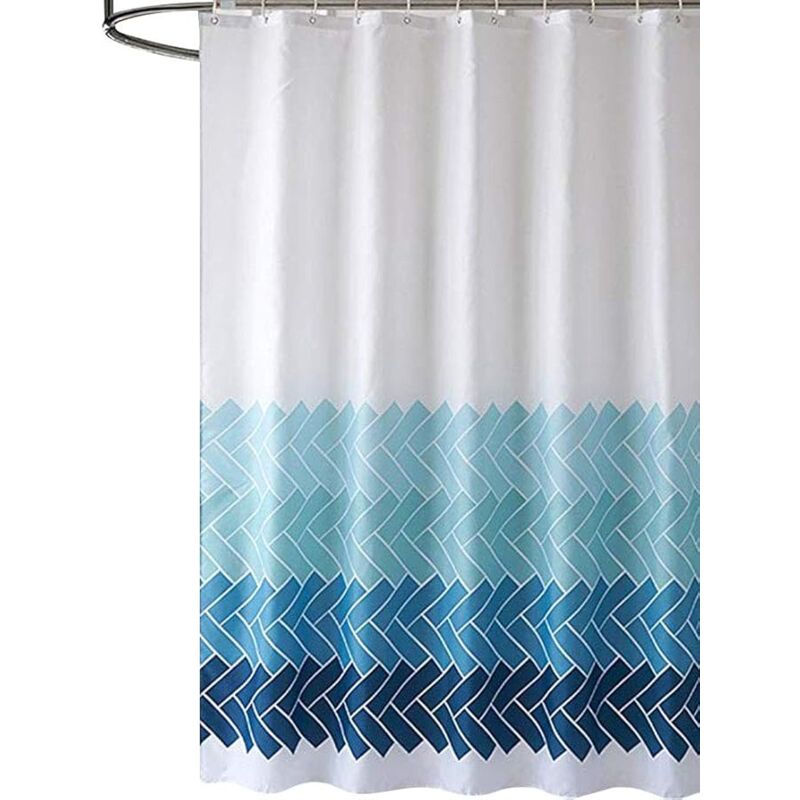 foto del prodotto bebusingoto tenda da doccia decorativa, impermeabile, con ganci, antimuffa, lavabile in lavatrice, 180 cm x 180 cm strisce sfumate blu .