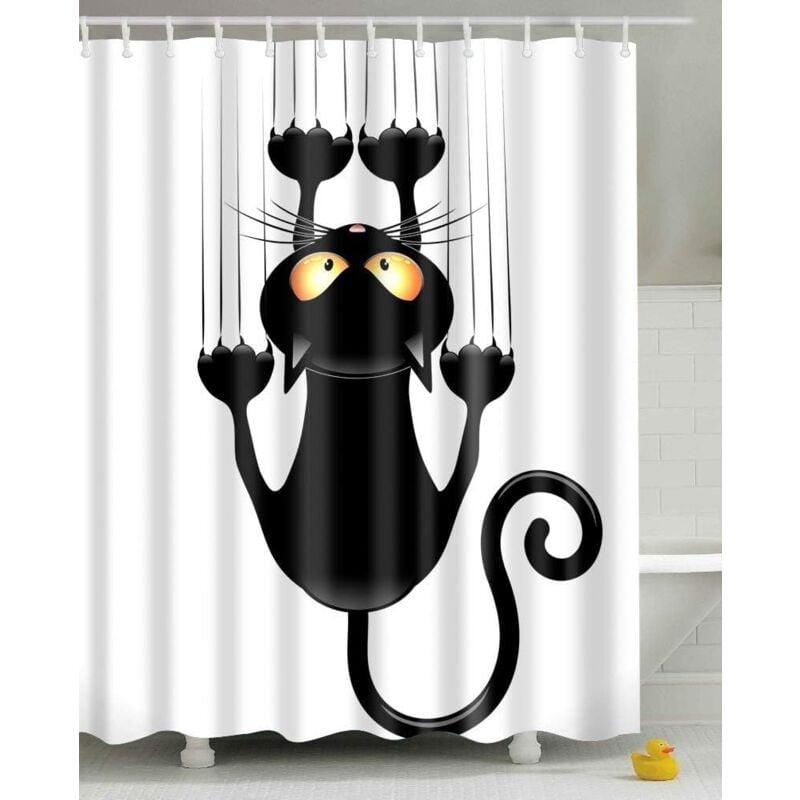 foto del prodotto bebusingoto tenda da doccia fai da te con gancio a forma di gatto divertente gatto nero, 180 w x 200 h 