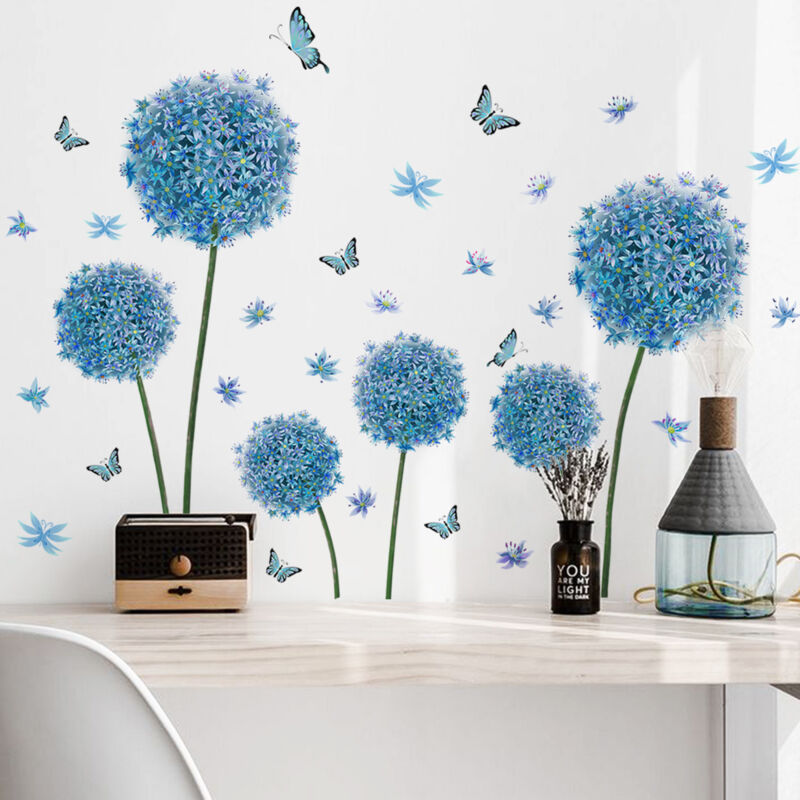 foto del prodotto bebusingoto un set di adesivi murali a forma di dente di leone con farfalla blu, adesivi murali per soggiorni, camere da letto, uffici, decorazioni