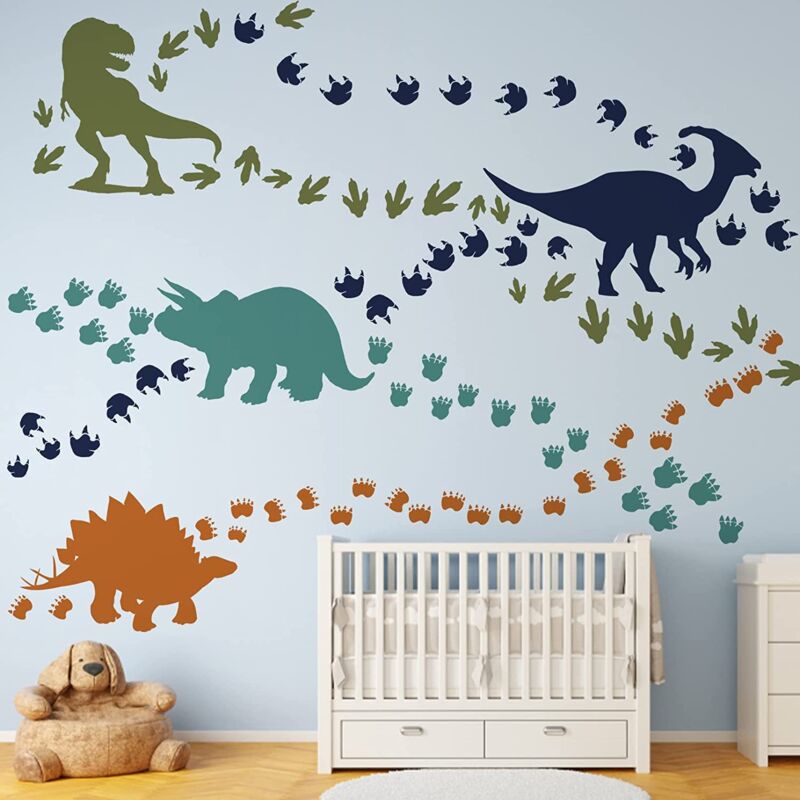 foto del prodotto bebusingoto un set di adesivi murali con impronte di dinosauri, adesivi murali decorativi per camera da letto, soggiorno, ufficio, cucina