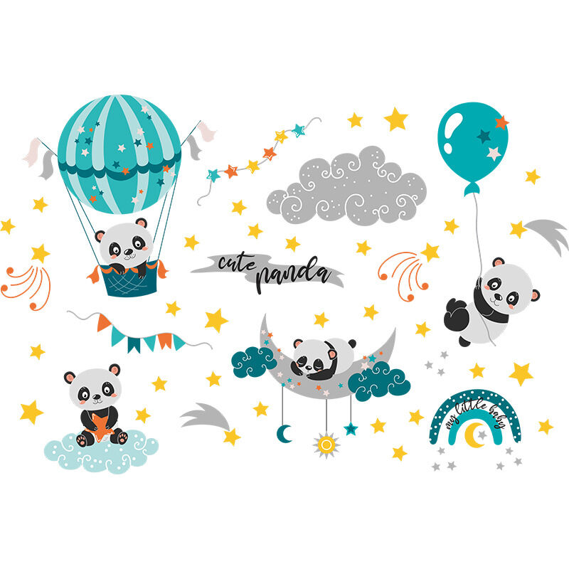 foto del prodotto bebusingoto un set di adesivi murali con nuvole e mongolfiere panda, adesivi murali decorativi per soggiorno, camera da letto, ufficio