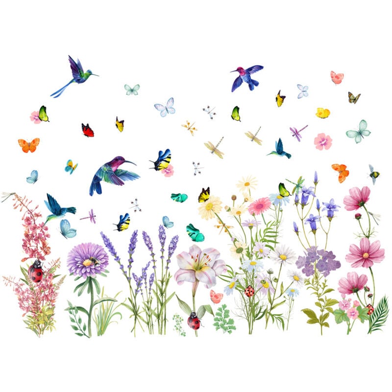 foto del prodotto bebusingoto un set di adesivi murali fiori farfalle uccelli autoadesivi creativi per soggiorno camera da letto ufficio cucina