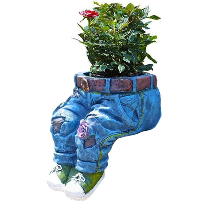 foto del prodotto bebusingoto vaso decorativo in resina di denim per piante da giardino, da interno e da esterno.